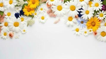 AI generated summer flowers background with copy space photo