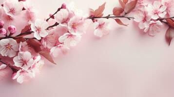 AI generated spring sakura background with copy space photo