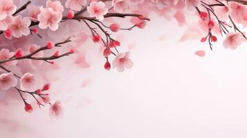 AI generated spring sakura background with copy space photo