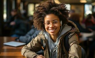 AI generated young african woman smiling, photo