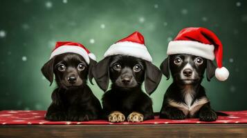AI generated dogs in santas hat on vivid background photo