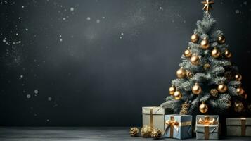 AI generated Christmas tree background with copy space photo