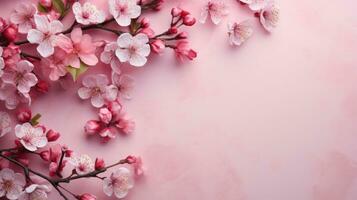 AI generated spring sakura background with copy space photo