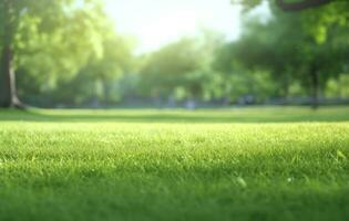 AI generated the image shows a grassy lawn with trees and trees background, photo
