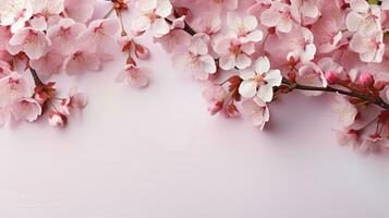 AI generated spring sakura background with copy space photo