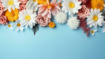 AI generated summer flowers background with copy space photo