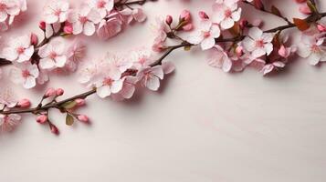 AI generated spring sakura background with copy space photo