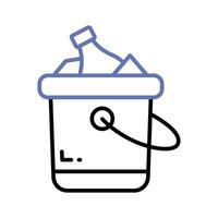 Editable icon of wine bottle bucket, beer bottles inside ice bucket vector