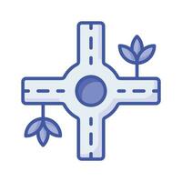 Traffic circle with four roads showing concept icon of road intersection, traffic roundabout vector