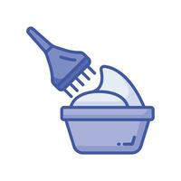 Brush with cream in bowl, concept icon of hair coloring, hair dyeing vector design