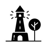 A tower containing a beacon light to warn or guide ships at sea, well designed icon of lighthouse vector