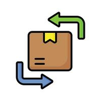 an icon with dispatched package and opposite direction arrows showing concept icon of reorder vector