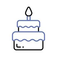 Burning candle on birthday cake, party cake vector design