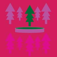 WebGreeting Card Red paper pine trees with empty stage for product presentation Red Background. vector