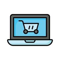 Shopping basket inside laptop showing concept icon of online shopping, vector of shopping website