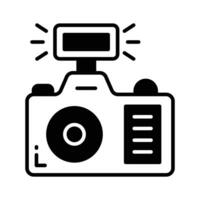 Photo camera with lens and button showing concept icon of photography in trendy style vector