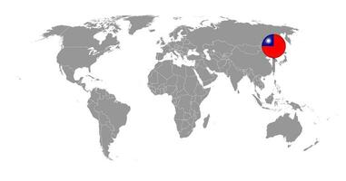 alfiler mapa con Taiwán bandera en mundo mapa. vector ilustración.