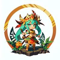 AI generated Cute Chibi Warrior Anime Avatar Gamer Icon Clip Art Sticker Decoration Simple Background photo