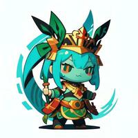 ai generado linda chibi guerrero anime avatar jugador icono acortar Arte pegatina decoración sencillo antecedentes foto