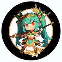 ai generado linda chibi guerrero anime avatar jugador icono acortar Arte pegatina decoración sencillo antecedentes foto