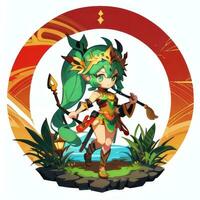 ai generado linda chibi guerrero anime avatar jugador icono acortar Arte pegatina decoración sencillo antecedentes foto