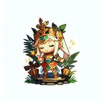 AI generated Cute Chibi Warrior Anime Avatar Gamer Icon Clip Art Sticker Decoration Simple Background photo