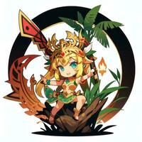 ai generado linda chibi guerrero anime avatar jugador icono acortar Arte pegatina decoración sencillo antecedentes foto