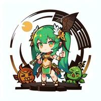 AI generated Cute Chibi Warrior Anime Avatar Gamer Icon Clip Art Sticker Decoration Simple Background photo