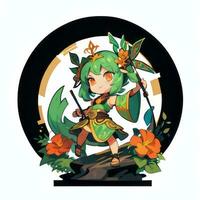 ai generado linda chibi guerrero anime avatar jugador icono acortar Arte pegatina decoración sencillo antecedentes foto