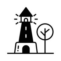 A tower containing a beacon light to warn or guide ships at sea, well designed icon of lighthouse vector