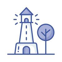 A tower containing a beacon light to warn or guide ships at sea, well designed icon of lighthouse vector