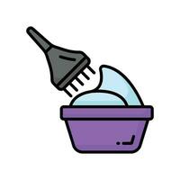 Brush with cream in bowl, concept icon of hair coloring, hair dyeing vector design