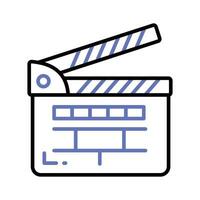 Movie clapper board, filmmaking device icon in modern style, ready to use vector