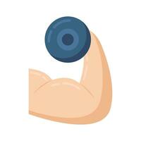 Hand holding dumbbell denoting concept icon of weightlifting in flat style vector