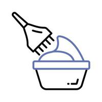 Brush with cream in bowl, concept icon of hair coloring, hair dyeing vector design