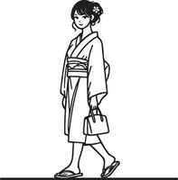 Japanese Girl Shopping Illustration. vector