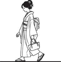 Japanese Girl Shopping Illustration. vector
