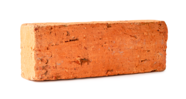 Single old cracked red or orange brick isolated with clipping path and shadow in png file format