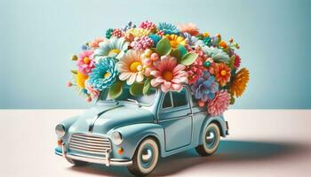 AI generated Springtime Joyride Vintage Car Overflowing with Flowers photo