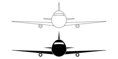 outline silhouette front view airplane icon set isolated on white background vector