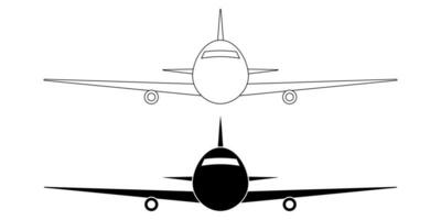 contorno silueta frente ver avión icono conjunto aislado en blanco antecedentes vector