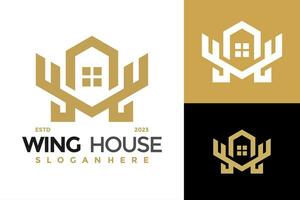 Letter M Wing House Logo design vector symbol icon illustration