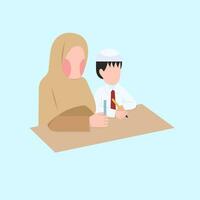 Indonesian Elementary Hijab Teacher And Student vector