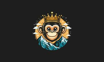 head monkey smile wearing crown on mountain vector mascot design