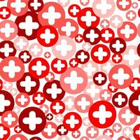 Plus cross pattern. Abstract medical seamless background. Vector hospital and healthcare geometric symbol. Simple red elements on white backdrop.