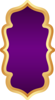 Ramadan golden frame. Islamic window shape. Arabic arch. Muslim vintage border for design with purple background. Indian decoration in oriental style. png