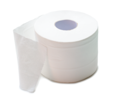 Single roll of white tissue paper or napkin prepared for use in toilet or restroom isolated with clipping path and shadow in png file format