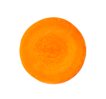 Top view of single fresh beautiful carrot slice isolated with clipping path in png file format