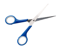 Small multipurpose scissors with blue handle isolated with clipping path in png file format