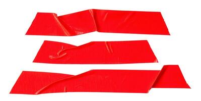 Red adhesive vinyl tape stripes in set isolated on white background with clipping path. Top view and flat lay photo